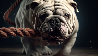 Cute wrinkled French bulldog puppy looking at camera outdoors generated by AI