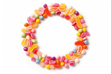 Circle made from various sweets and candies, Generative AI