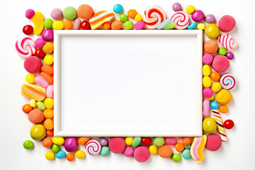 Fototapeta premium Frame surrounded with various sweets and candies, Generative AI
