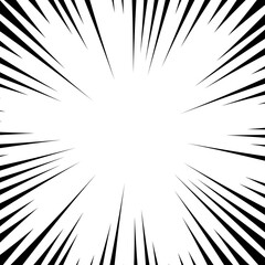 Comic book white and black radial lines background. Superhero action, explosion background, manga speed frame illustration