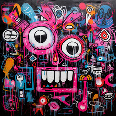 wall graffiti street art doodle. grunge graffiti colorful monster