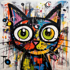 wall graffiti street art doodle. grunge graffiti colorful cat