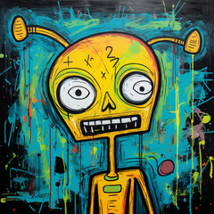 wall graffiti street art doodle. grunge graffiti colorful Alien
