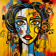 wall graffiti street art doodle. grunge graffiti colorful woman