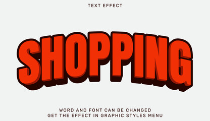 Shopping text effect template in 3d style. Text emblem for advertising, branding, business logo