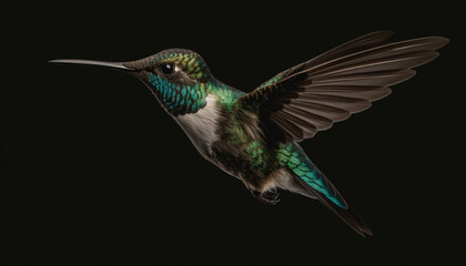 Obraz premium Rufous hummingbird hovering mid air, spreading iridescent wings in motion generated by AI