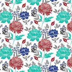 colorful vector seamless pattern with flowers