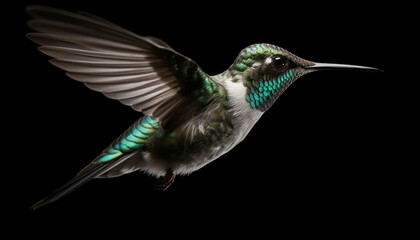 Obraz premium Rufous hummingbird hovering mid air, spreading iridescent wings in motion generated by AI