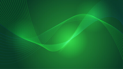 Flowing green curve shape with soft gradient vector abstract background, relaxing and tranquil art, can illustrate health medical or sound of music