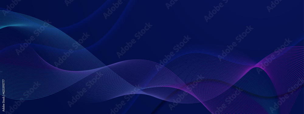 Poster illustration vector abstract wave motion pattern and dynamic mesh line on dark blue background. mode