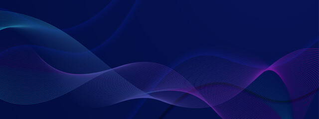 Illustration vector abstract wave motion pattern and dynamic mesh line on dark blue background. Modern futuristic design for background or wallpaper. Digital cyberspace, high tech, technology concept
