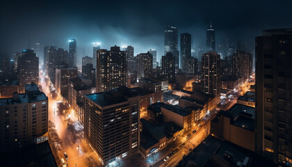 Obraz premium Illuminated skyscrapers light up the modern city skyline at dusk generated by AI