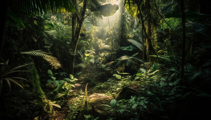 Untamed beauty in the mysterious Amazon rainforest, a tranquil adventure generated by AI