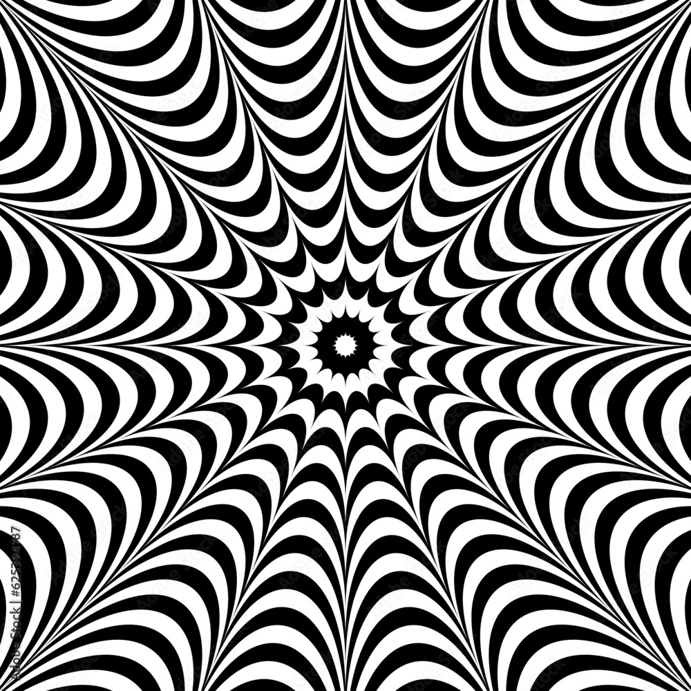 Poster optical illusion background. black and white abstract distorted and curve lines surface. poster desi