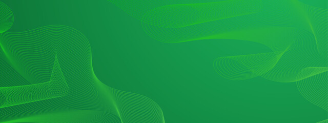Abstract green glowing line pattern on background with green light. Geometric stripe line art design. Modern wide banner design. Futuristic concept. Vector illustration