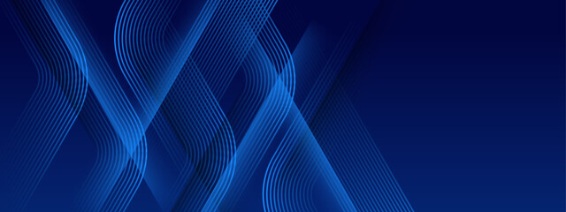 Abstract shiny blue wave on dark background. Modern flowing wave design element. Technology science concept. Suit for presentation, banner, flyer, poster, brochure, website. Vector illustration