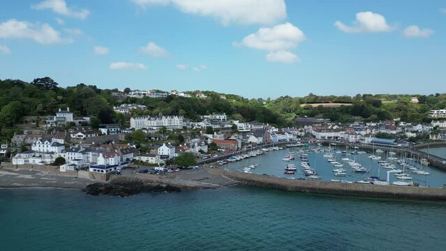 Rising drone aerial St. Aubin's Jersey channel Islands drone,aerial  summer