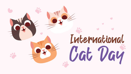 International Cat Day Celebrates the Friendship Between Humans and Cats on the August in Cute Flat Cartoon Background Illustration