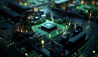 Fototapeta premium Central computer processor CPU concept. Semiconductor advanced circuit board technology
