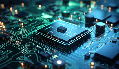 Central computer processor CPU concept. Semiconductor advanced circuit board technology - obrazy, fototapety, plakaty