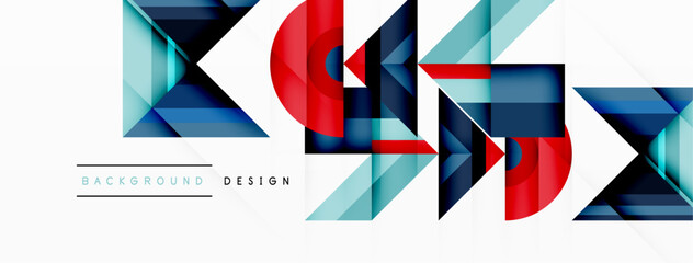 Fototapeta premium Visually captivating background design showcasing dynamic geometric lines, triangles, and squares. This composition blends precision and movement, creating an engaging graphic with a modern aesthetic