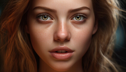 Fototapeta premium Beautiful young woman with fresh elegance looking at camera sensually generated by AI