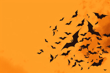 Bats on an orange background with copy space for text