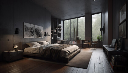 Comfortable modern bedroom with luxury bedding and elegant decor generated by AI