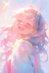 Obraz na płótnie Canvas Happy Anime Girl Illustration. Generative AI.
