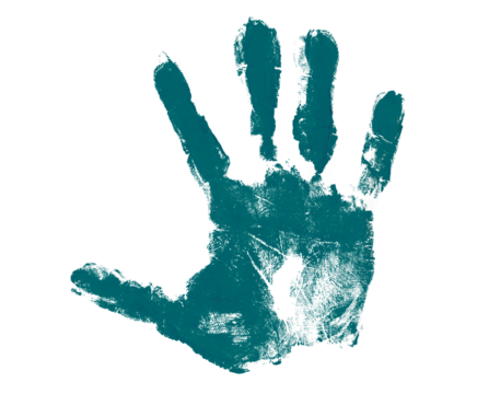 green hand print isolated on transparent background human palm and fingers