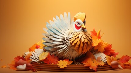Happy Thanksgiving Background with Chicken, Turkey Christmas Food, Poultry For Thanks Giving Day. Generative Ai