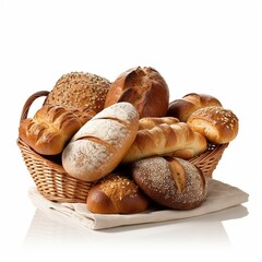 Different sorts of bread on white background