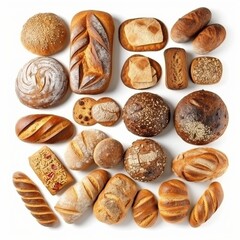 Different sorts of bread isolated on white background