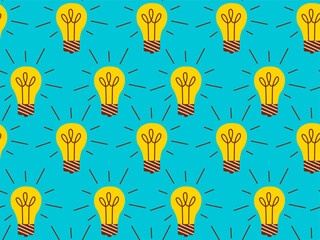 Seamless pattern of light bulb. Lit light bulb, symbol of creative idea, solution, inspiration. discovery concept.