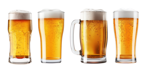 a glass of cold beer collection isolated on transparent background