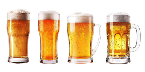 a glass of cold beer collection isolated on transparent background