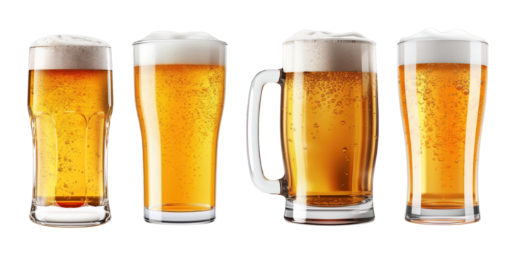 a glass of cold beer collection isolated on transparent background