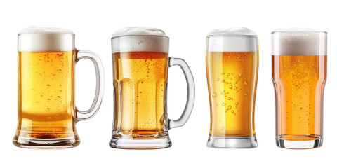 a glass of cold beer collection isolated on transparent background