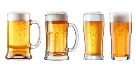 a glass of cold beer collection isolated on transparent background