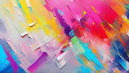 Abstract colorful oil painting on canvas texture. Hand drawn brush stroke, oil color paintings background. Modern art oil paintings with multicolor spectrum. Abstract contemporary art