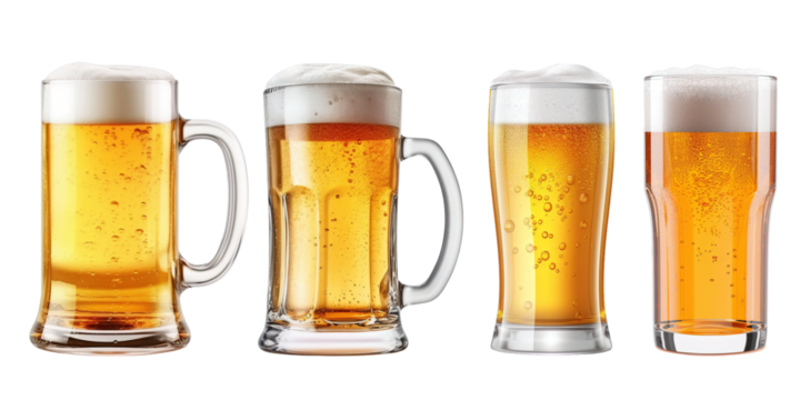 a glass of cold beer collection isolated on transparent background
