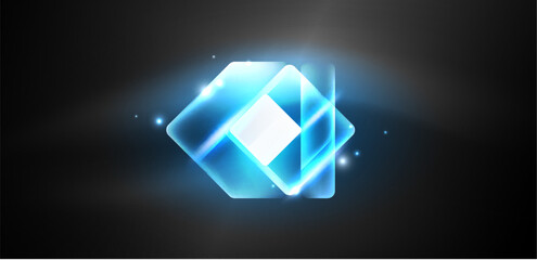 Fototapeta premium Neon speed arrow and line shapes background. Hi-tech concept with shiny backdrop. Bright flare light effect in the dark