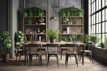 Fototapeta na wymiar restaurant or home interior green pot garden decor living room