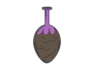 A bottle with a witch's potion. Clip Art. Bottle with magic elixir or poison. Occult vector symbol. Alchemical design element. 