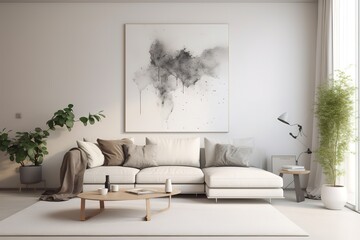 Fototapeta na wymiar Stylish Living Room Interior with an Abstract Frame Poster, Modern interior design. Generative AI