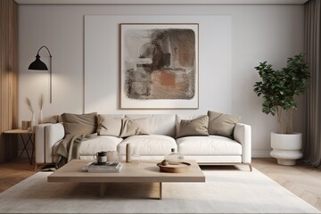 Stylish Living Room Interior with an Abstract Frame Poster, Modern interior design. Generative AI