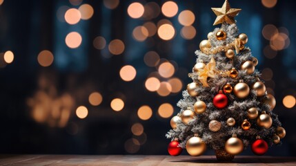 Fototapeta na wymiar Glimmering Holiday Tree: Baubles and Shiny Lights