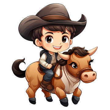 Cute Cowboy Riding a Bull Illustration
