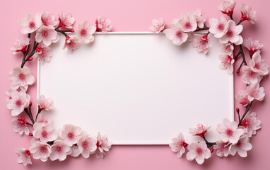 Fototapeta na wymiar A pink and white paper photo frame with flowers on it