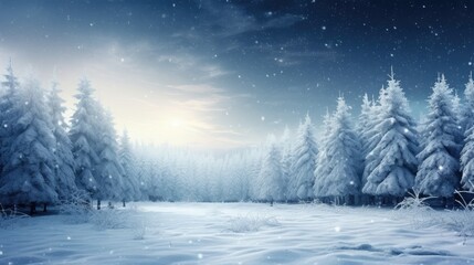 Frosty Winter Wonderland: Snowy Forest Christmas Background